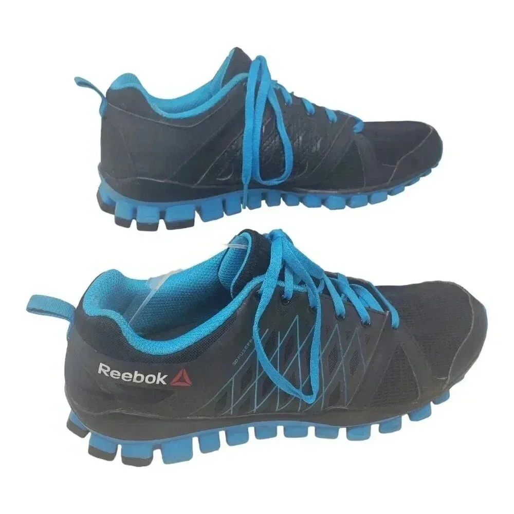 Reebok 3D Fuseframe Lace Up Trainers In Black & Blue Size US 9.5 Runners Shoes